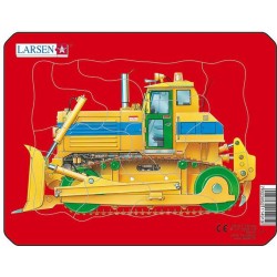 Puzzle d'un Bulldozer jaune sur fond rouge